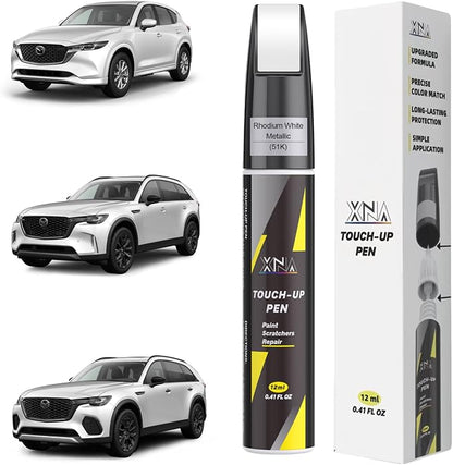 XNA Rhodium White Metallic(51K) for Mazda Touch Up Paint, Car Scratch Remover for Nicks and Chips Repair, 2-In-1 Quick & Easy Fix Car Scratch Repair Kit with Exact Color-Matched