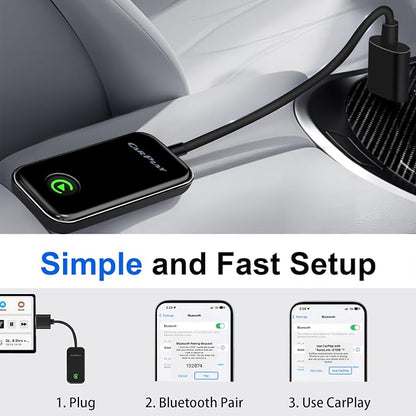 2-in-1 CarPlay Android Auto Wireless Adapter, Plug and Play, No Delay,Plug & Play,CarPlay Converter Dongle for Apple Wired CarPlay Cars & for iPhone iOS 10+, USB & USB C