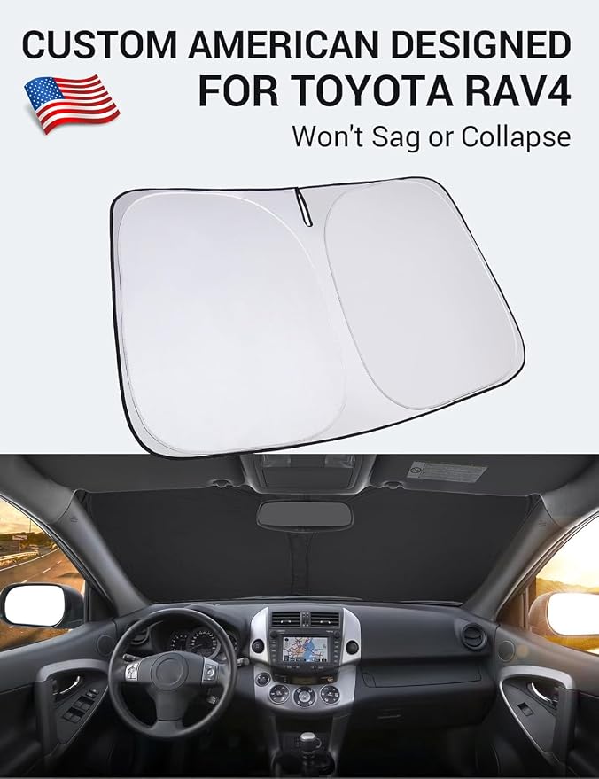 Proadsy 2026 Upgrade Front Windshield Sun Shade Foldable Sunshade Protector Custom Fit 2006-2012 RAV4 SUV Crossover, LE XLE Premium Limited XSE Hybrid Adventure Accessories
