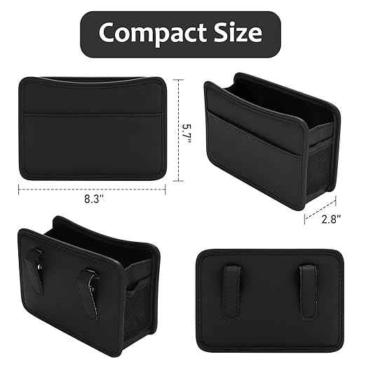 Accmor Collapsible Car Trash Can, Leather Vehicle Garbage Organizer Bin Holder with One Roll Trash Bag, Foldable Hanging Mini Cars Storage Bag Container for Auto, SUV (Black)