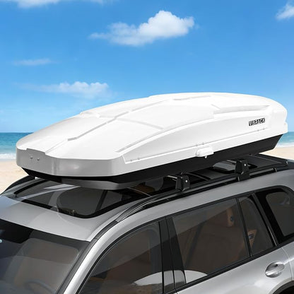26 Cu Ft Cargo Box, Hard Shell Roof Cargo Carrier with Security Keys, 87.20" x 38.19" x 17.36" Roof Box, Dual-Sided Opening, Tool-Free Install, White