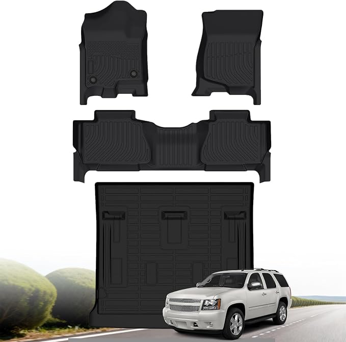 Floor Mats & Cargo Liner for 2007-2014 Chevrolet Tahoe & Cadillac Escalade & GMC Yukon (NOT Yukon XL & Hybrid) All Weather Protection Anti-Slip & Durable TPE Full Set Liners Automotive Accessories