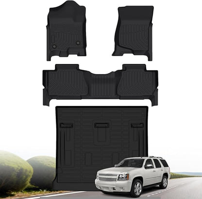 Floor Mats & Cargo Liner for 2007-2014 Chevrolet Tahoe & Cadillac Escalade & GMC Yukon (NOT Yukon XL & Hybrid) All Weather Protection Anti-Slip & Durable TPE Full Set Liners Automotive Accessories