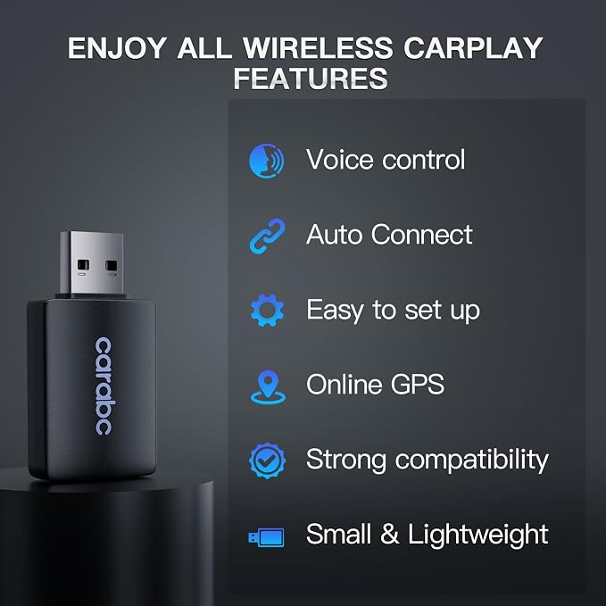 Wireless CarPlay Adapter for Apple iPhone - Converts Factory Wired to Wireless CarPlay, Plug-and-Play, Auto Connect, Compatible with Car from 2014 Onwards & iOS 10 +