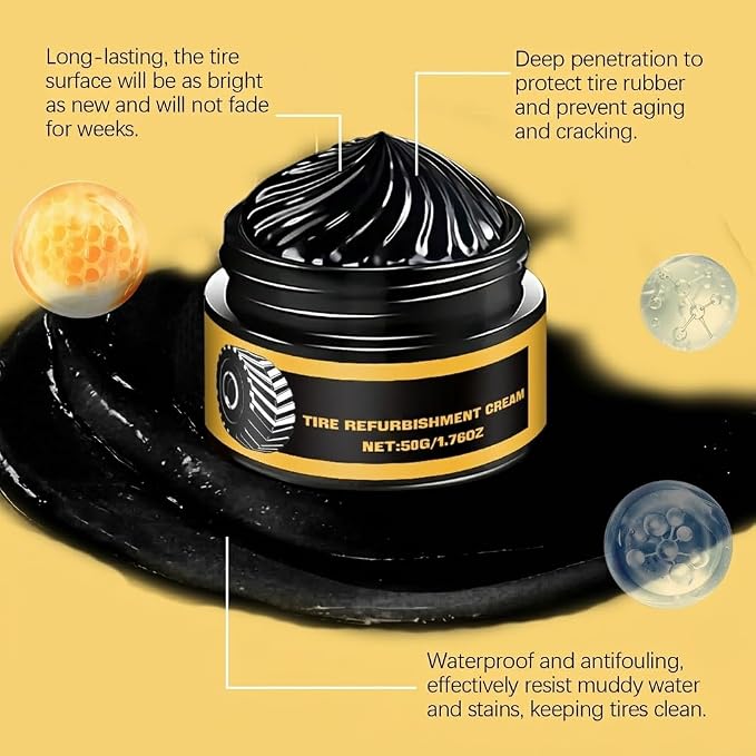Tire Polishing Coating Paste with Sponge, Powerful Wheel Tyre Nourish Cream | Tire Shine Paste for Deep Black Gloss, Interior Exterior Renovation, Powerful Tire Polish Wax for Car Owners