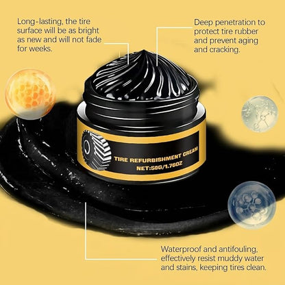 Tire Polishing Coating Paste with Sponge, Powerful Wheel Tyre Nourish Cream | Tire Shine Paste for Deep Black Gloss, Interior Exterior Renovation, Powerful Tire Polish Wax for Car Owners