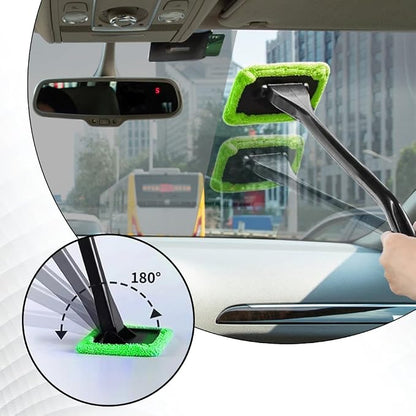 Windshield Cleaner Tool, Windshield Cleaning Tool, Car Window Cleaner with 4 Reusable and Washable Microfiber Pads and Extendable Handle, Auto Inside Glass Wiper Kit for Auto Glass Cleaning