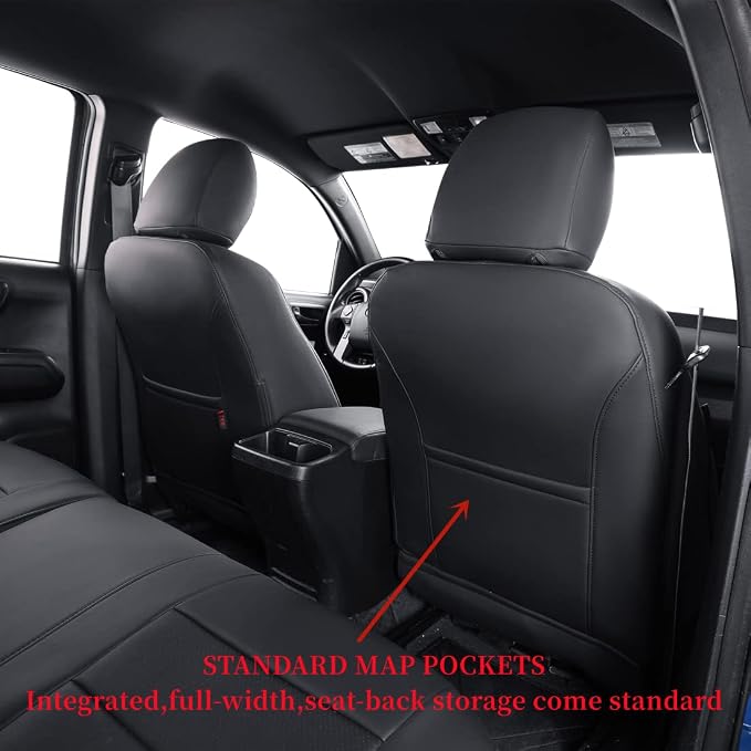 coverdream 2nd Gen Tacoma Seat Covers Custom Fit for 2012-2015 Toyota Tacoma Double Cab/Crew Cab(TRD Sport Seats),Fully Covered Faux Leather Seat Protector-Full Set (Black)