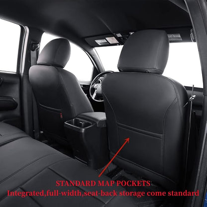 coverdream Custom Fit Front Seat Covers for Toyota Tacoma Double Cab 2016 2017 2018 2019 2020 2021 2022 2023,Full Coverage Leather Seat Protector (Front Row Only,Black)