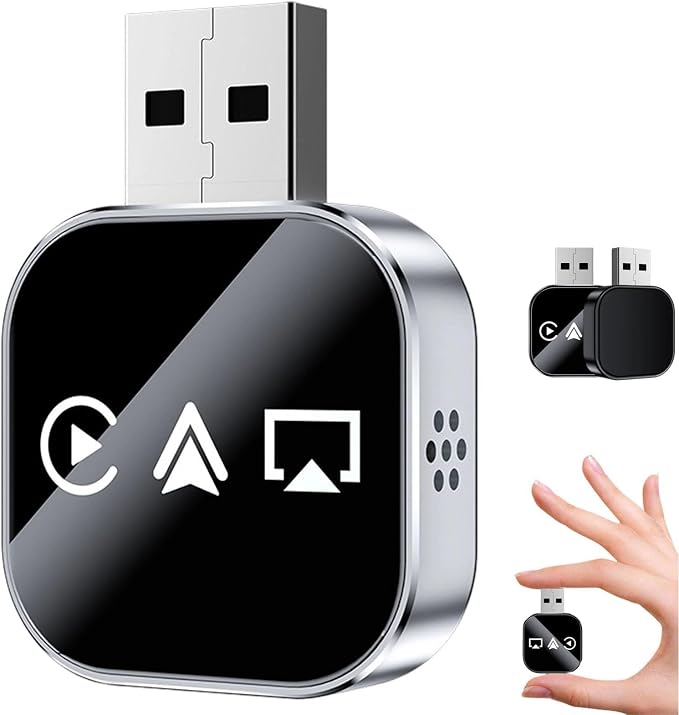 2026 Upgrade 3 in 1 Screen Mirror iOS Phone, Wired to Wireless Carplay Adapter, Mini USB Design Car Play Adapter with Type-C Extension, Plug and Play (Silvery, for iPhone)