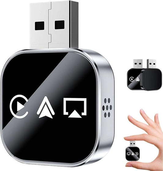 2026 Upgrade 3 in 1 Screen Mirror iOS Phone, Wired to Wireless Carplay Adapter, Mini USB Design Car Play Adapter with Type-C Extension, Plug and Play (Silvery, for iPhone)