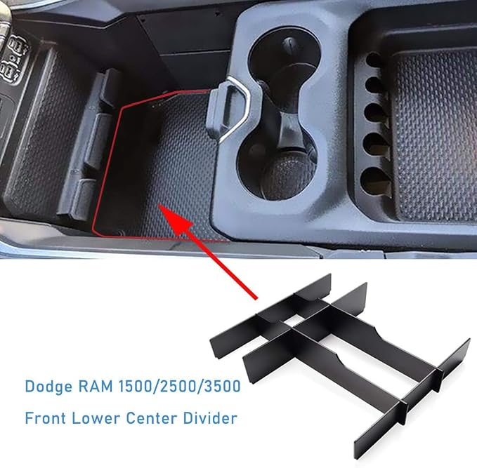 Yumzeco Center Console Organizer Insert Divider for Dodge Ram 1500/2500/3500(2019-2026),Ram Lower Center Console Divider (Front/Rear Lower Insert) (NOT for Classic,Longhorn,Limited TRX Models)