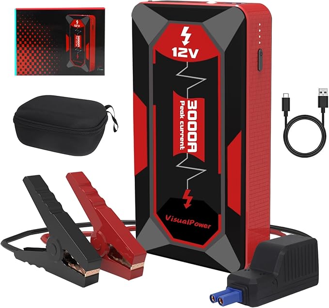 Jump Starter Portable,4000A Peak Motorcycle Jump Starter, Jump Box for Car Jumper Starter Portable, 12V Auto Booster Pack(Up to 7L Gas and 5L Diesel Engine) with Smart Safety Jumper Cable (red)