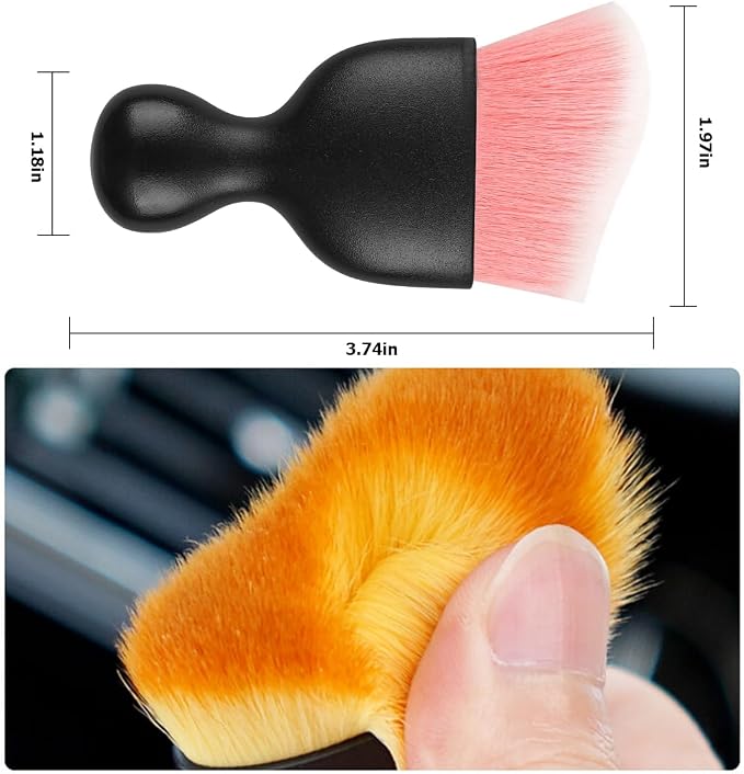 Blilo 2PCS Car Interior Detailing Brush with Dust Cover, Auto Soft Hair Cleaning Brushes, Scratch Free Curved Dirt Collectors, for Vehicle Dashboard Air Conditioner Vents Leather(Pink/White)