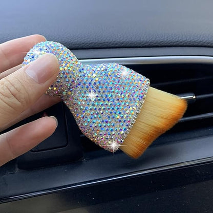 Bling Car Interior Dust Brush, Crystal Rhinestone Soft Auto Detailing Cleaning Brush, Sparkling Diamond Vehicle Dashboard Air Vent Cleaner for Women Girls, Universal for Vehicles (AB Color)