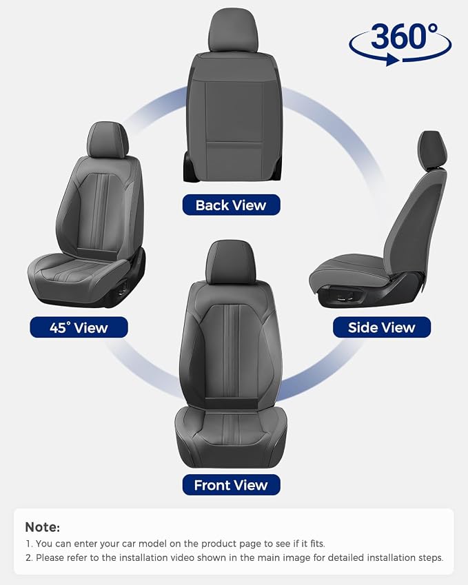 Huidasource Gray Front Seat Covers, Luxury Faux Leather Front Car Seat Covers, Compatible with Airbags Seatbelt Buckles, Perforation, Cooling＆Heating, Universal Fit for Most Cars Vans Trucks SUVs Gray
