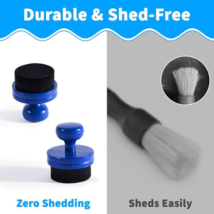 SIMPOR Tire Shine Applicator Brush and Hex Grip Sponge Pad Kit, Soft Bristle Tire Dressing Applicator with Storage Stand, No Mess Car Detailing Wave Foam Sponge Tool for Cleaning Waxing (2 Pack)