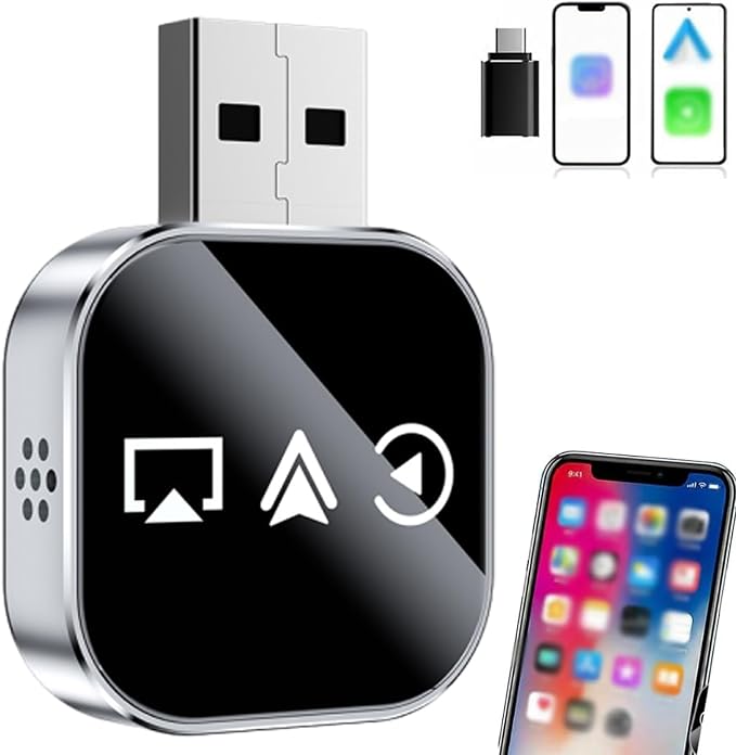 Wireless Carplay Mirror Link Adapter, 2026 Upgrade 3 in 1 auto Adapter with 2.4/5ghz WiFi & Bluetooth 5.0, Instant Wired to Wireless Conversion Plug & Play for Carplay,AirPlay (B, for iPhone)