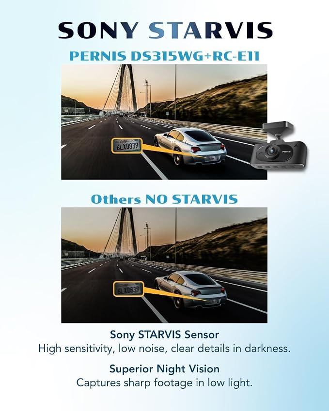 PERNIS 4K Dash Cam Front and Rear, STARVIS Sensor, Free Card Included, 2.4GHz WiFi Dual Dash Camera for Cars, Built-in GPS, Night Vision, G-Sensor, Emergency Lock, 3.16'' IPS, Parking Mode(DS315)