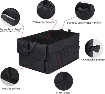 JiatuA Car Trunk Backseat Organizer for SUV, 8 Pocket Waterproof, Dust-proof, Sturdy Foldable Cargo Net Storage for More Trunk Space with Adjustable Straps, Black
