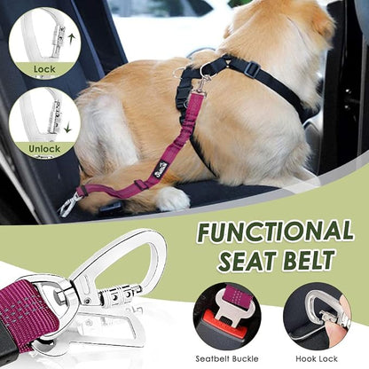 Lukovee Dog Car Harness Seat Belt, Adjustable Mesh Breathable Vest with Elastic Bungee Tether, Soft Padded 2-in-1 Safety Car Harness Seatbelt for Small Medium Large Dogs (Rose,XXS)