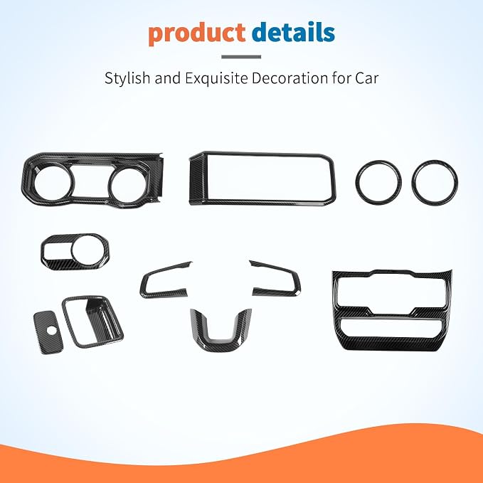 JeCar 11pcs Black Carbon Fiber Interior Trim Kit for 2024 2025+ Jeep Wrangler JL JLU Gladiator JT