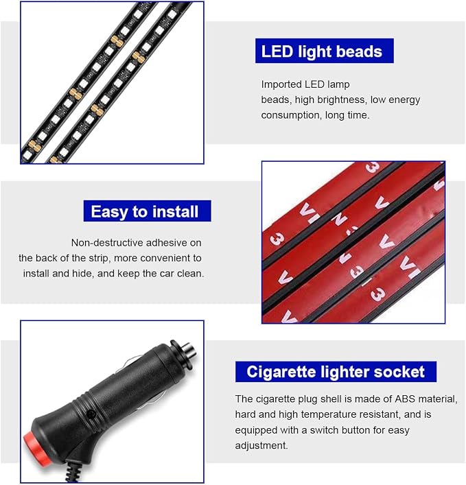 povtii Car LED Strip Light, 24 LED RGB Auto Under Dash Interior Atmosphere Lights, Cigarette Lighter Decorative Lamp Ambient Night Light, Universal Lighting Kit Car Accessories (Blue)