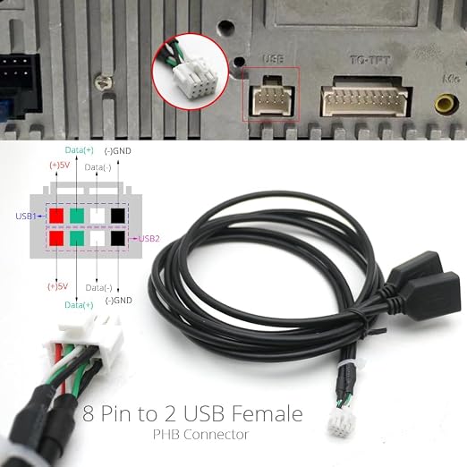 for Universal Dual USB Female Interface to 6 8 Pin PHB Wire Connect Cable Adapter for Car Multimedia Player Android Stereo Radio - (Color Name: 8 10 Pin for DIY)