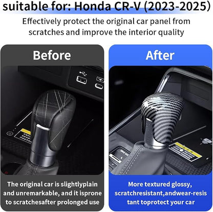 Car Center Console Gear Shift Knob Trim Cover for Honda CRV 2023 2024 2025 2026 and Honda HRV 2023-2026 Auto Interior Accessories Central Control Shifters Stick Protection Panel Carbon Fiber Style