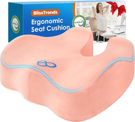 BlissTrends Seat Cushion,5.2in Thick Memory Foam Cushions for Office Chair, Car Seat, Airplane, Relieving Pressure Tailbone Sciatica Back Pain for Long Sitting Office Workers, Car Drivers Pink