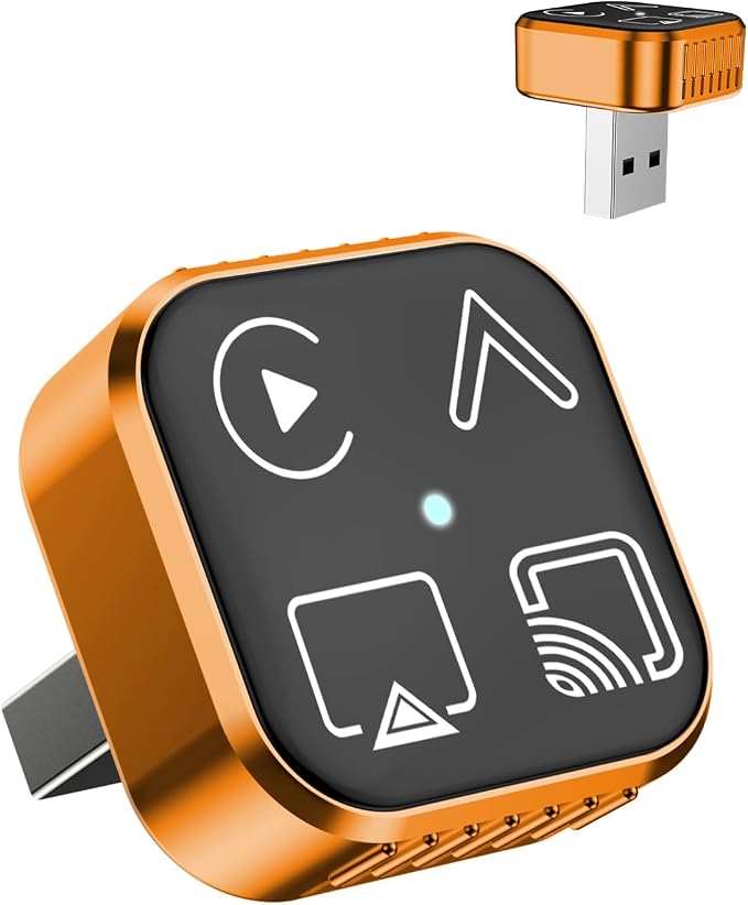2026 4 in 1 Mini Wireless CarPlay Android Auto Adapter, Support AirPlay MirrorLink, Convert Wired to Wireless, Auto Connect for Daily Commute, Plug and Play Dongle (Orange)