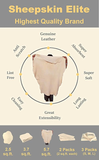 SHEEPSKIN ELITE Chamois Car Drying Towel XL Mega Size (5.7-6.2 sq ft) Chamois Cloth for Car Wash Towels Drying Real Leather Absorbent Fast Drying Natural Chamois Car Wash Cloth (5.7-6.2 sq ft)