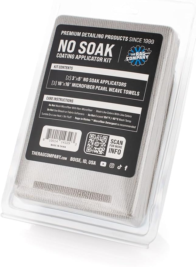 The Rag Company - No Soak Coating Applicator Kit - Microfiber Coating Sponges with Soak Barrier Plus 3 Scratchless and Edgeless 70/30 Blend Microfiber Towels for Buffing/Leveling Coatings