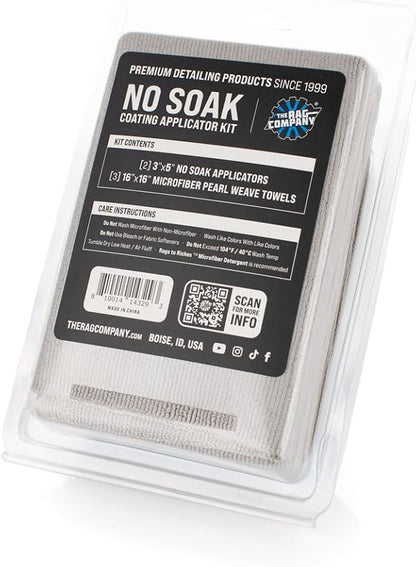 The Rag Company - No Soak Coating Applicator Kit - Microfiber Coating Sponges with Soak Barrier Plus 3 Scratchless and Edgeless 70/30 Blend Microfiber Towels for Buffing/Leveling Coatings