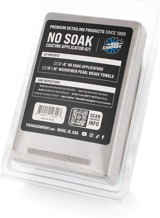 The Rag Company - No Soak Coating Applicator Kit - Microfiber Coating Sponges with Soak Barrier Plus 3 Scratchless and Edgeless 70/30 Blend Microfiber Towels for Buffing/Leveling Coatings
