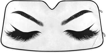 Woman Eye Eyelash Car Windshield Sun Shade Foldable UV Ray Sun Visor Protector Sunshade to Keep Your Vehicle Cool (55" x 27.6")