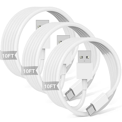 3-Pack 10FT Car Carplay Cable USB A to USB C Cable for iPhone 16 15 Pro Plus Pro Max，for iPad Pro/Air/Mini，for Samsung Galaxy S25/S24/S23，for MacBook Pro/Air and More
