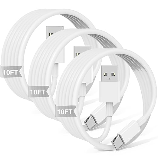 3-Pack 10FT Car Carplay Cable USB A to USB C Cable for iPhone 16 15 Pro Plus Pro Max，for iPad Pro/Air/Mini，for Samsung Galaxy S25/S24/S23，for MacBook Pro/Air and More