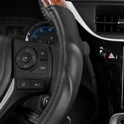 BDK Dark Wood Grain Steering Wheel Cover with Black Faux Leather Comfort Grip, Standard 15 inch Size, Car Steering Wheel Cover for Truck Van SUV Auto