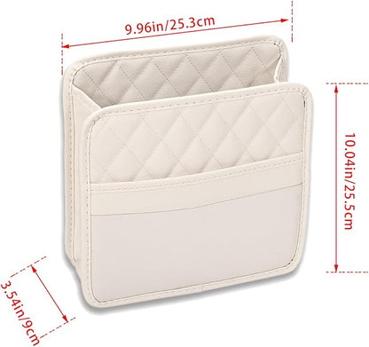 Car Seat Organizer Backseat with Storage Pockets, PU Leather Vehicle Backseat Hanging Storage Pocket, Multipurpose Automotive Travel Essentials Accessories, Universal for Most Cars (Beige)