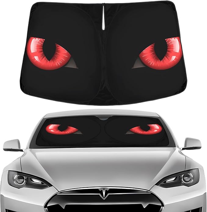 GENANY Evil Eyes Movie Windshield Sun Shade for Electric Vehicle (59x37 Inches), Automobile Sunshade, Protector Blocks UV, Halloween Auto Gift, Car Decor