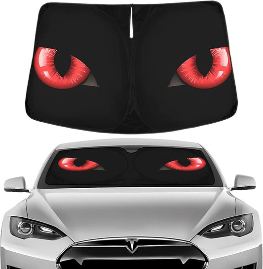 GENANY Evil Eyes Movie Windshield Sun Shade for Electric Vehicle (59x37 Inches), Automobile Sunshade, Protector Blocks UV, Halloween Auto Gift, Car Decor