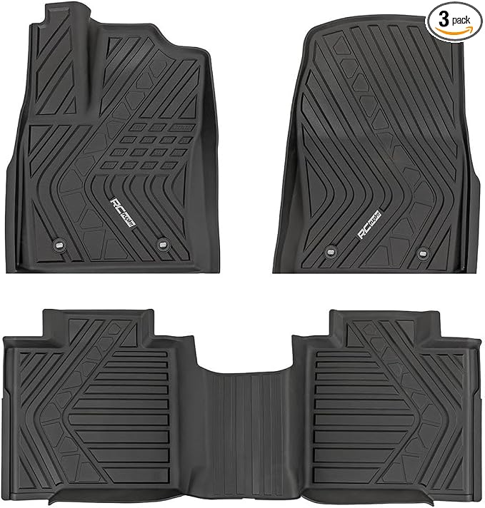 Rough Country Flex-Fit Floor Mats for Toyota Tundra (2022–2025) Crew Cab - Front & Rear Set, Custom All-Weather Non-Slip TPE Liners w/Spill Saver Lip