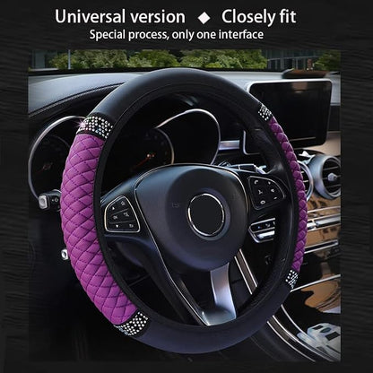 Microfiber Leather Steering Wheel Cover with Anti-Slip Lining Universal Car Accessory for Steering Wheel with a Diameter of 14.5-15 inch (Purple)