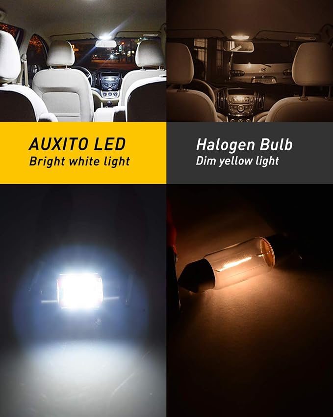 AUXITO CANBUS Error Free 31mm (1.25 inch) DE3175 DE3021 Festoon LED Bulbs 3030 Chipset 6000K White LED Replacement for Interior Map Dome and Exterior Marker License Plate Lights(Pack of 4)