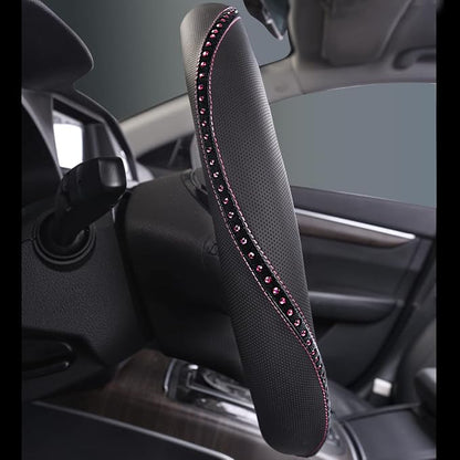 CAR PASS Bling Diamond Leather Steering Wheel Cover, Studded Crystal Rhinestones Universal Fit 14" 1/2-15" Crystal Glitter for Women Sparkle Girl Fit Suvs,Vans,Sedans,Cars,Trucks, Hot Pink Diamond