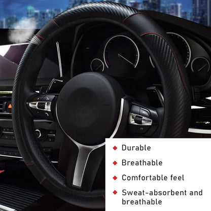 povtii Car Steering Wheel Cover, 15 Inch Leather Breathable Auto Steering Wheel Protector, Comfortable Non-Slip Vehicle Steering Wheel Covers, Universal Interior Car Accessories (Black)