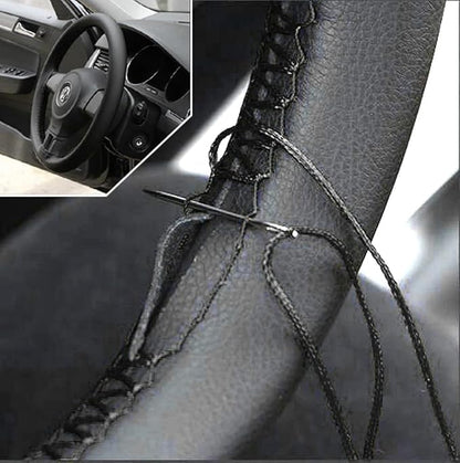AUTOXBERT 38cm/15 Inch Leather Steering Wheel Cover Stitch On Wrap, Breathable, Anti-Slip Steering Wheel Cover for Nissan Qashqai Toyota Camry RAV4 VW Golf