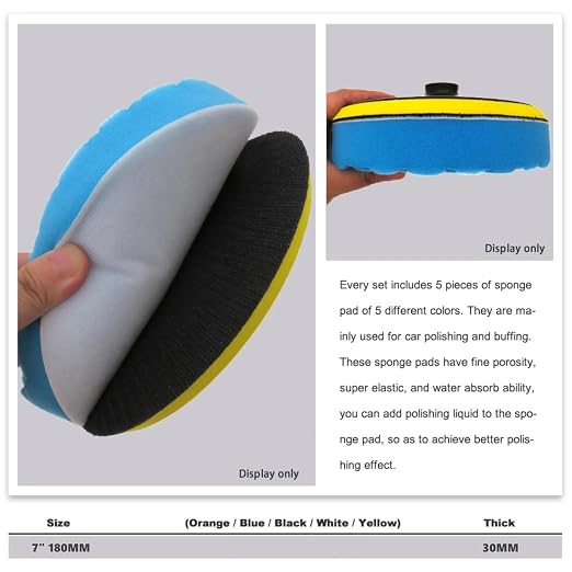 5PCS 7 Inch Buffing Pads Polishing Pads Kit 180mm Car Sponges Buffing Wheel for Car Buffer Polisher Detailing Repair Waxing Sanding (7" 5PCS)