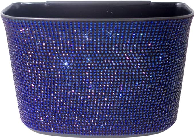 Bling Crystal Car Trash Can Auto Hanging Car Trash Can Sparkling Storage Holder Litter Container for Vehicle Office Home (Blue)